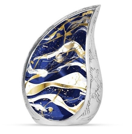 Antieke blauw, wit, zilveren traanvormige urn