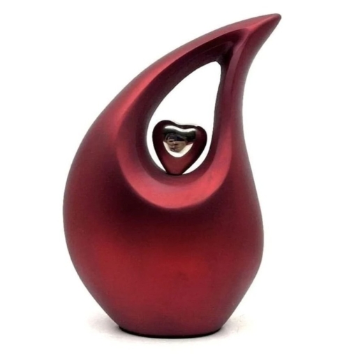 Bordeauxrode metallic urn met zilverkleurig hart
