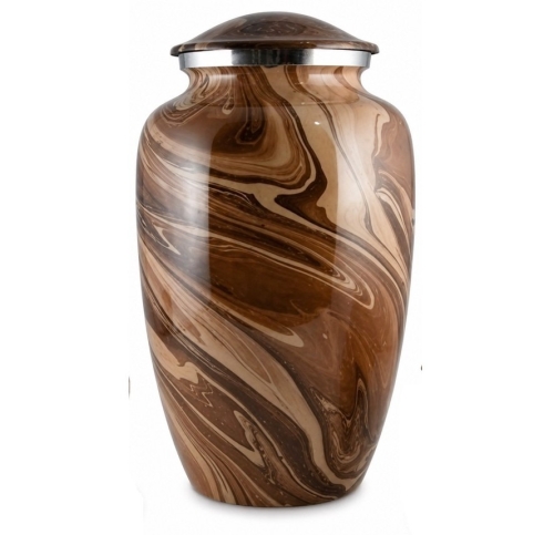 Bruin, beige urn met marmer-effect en een zilverkleurige rand