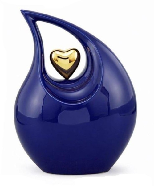 Diepblauwe urn met goudkleurig hart