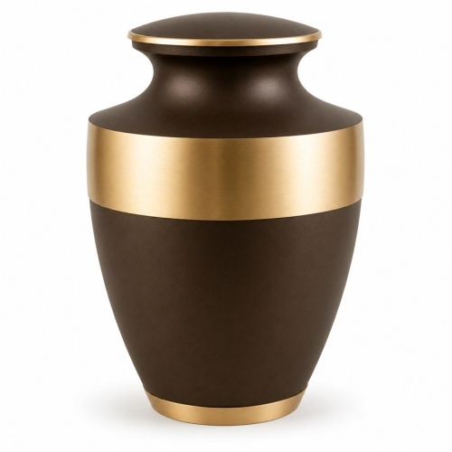 Donkerbruine urn met gouden accenten