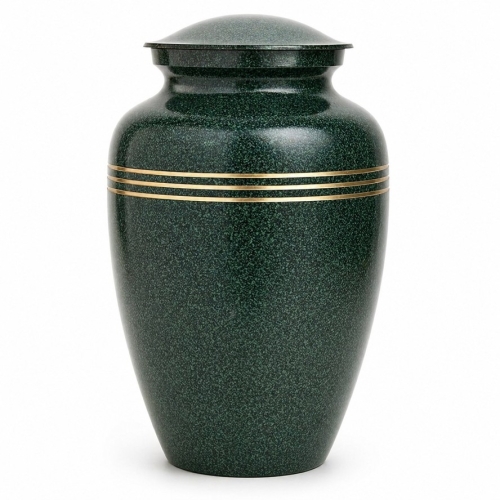 Donkergroene urn met goudaccenten