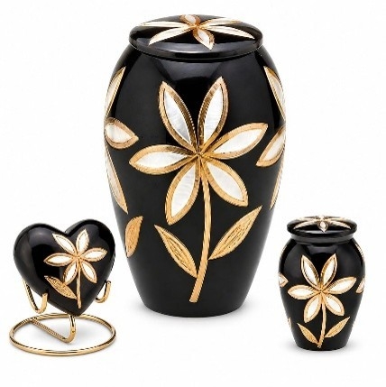 Golden Blossom – Zwarte Bloemurnenset