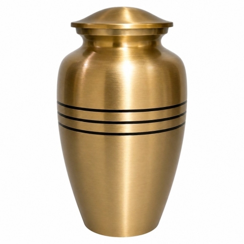 Goud, geborstelde urn met zwart motief