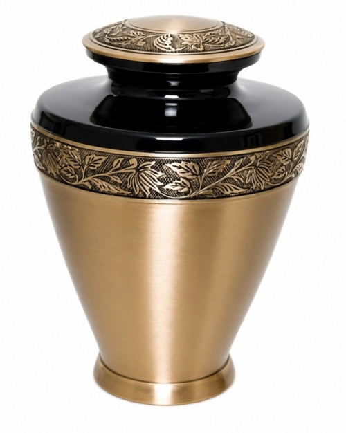 Goud, zwarte urn met decoratieve details