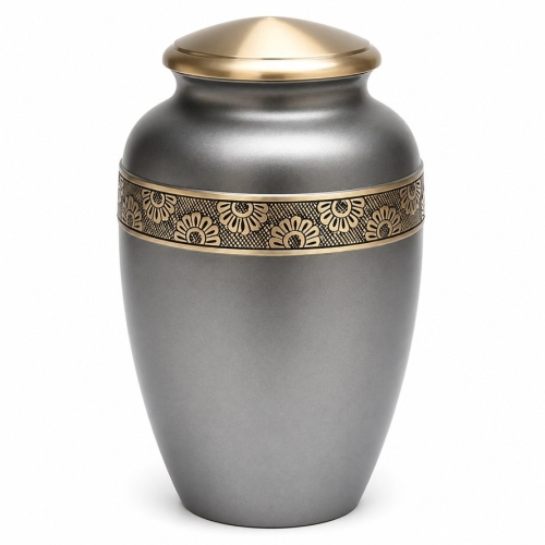 Grijs, gouden urn met gouden accenten