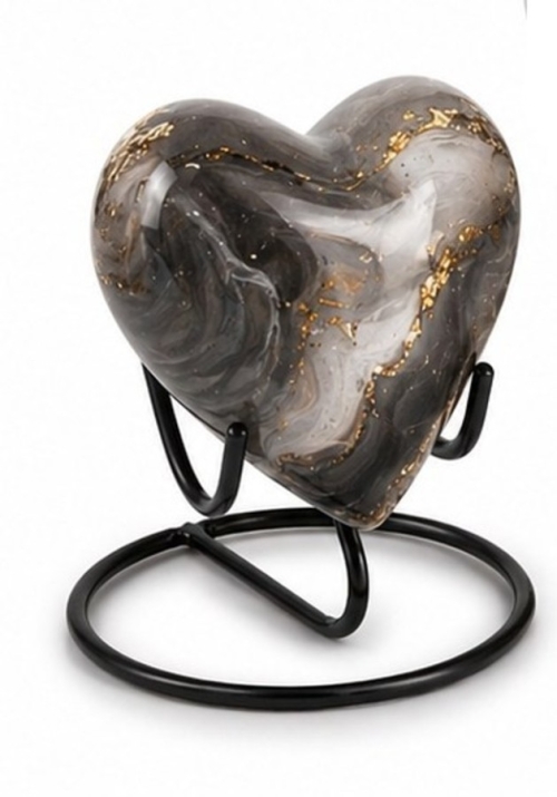 Grijs, witte urn met gouden marmer-effect