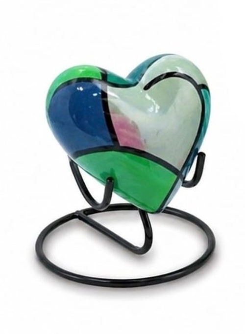 Multicolor urn met groen, blauw, witte accenten