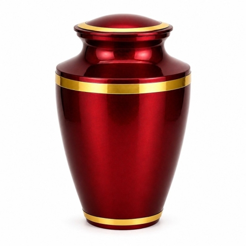 Rode metallic urn met goudaccenten